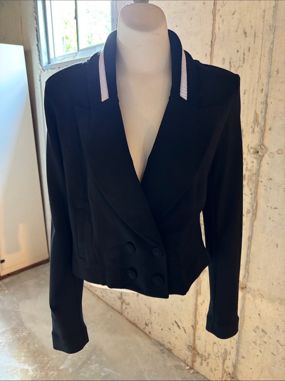 CAbi Black Double-Breasted Blazer with White Trim